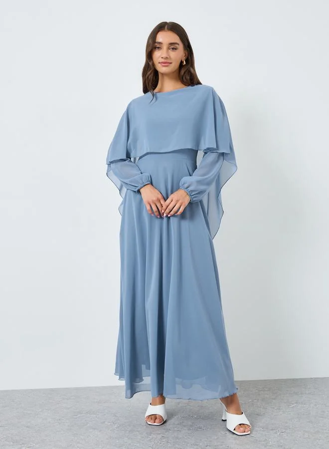 Styli  Women Blue Double Layer Chiffon Maxi Dress for Women | Best Price UAE